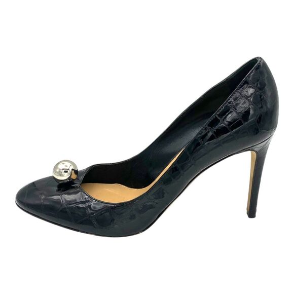 Sergio Rossi Grazie Sergio Sphere Embellished Pumps Black Croc Silver 40 - Picture 7 of 16